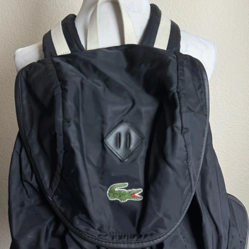 Vintage Lacoste Backpack Large Black Nylon Drawstring‎ Rucksack